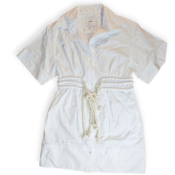 AKNVAS Fiona Rope Belt White Mini Shirtdress - Picture 2 of 13